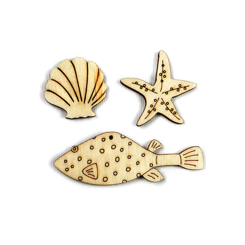 Figurină din lemn la pachet - Ornamente de mare, decor din lemn, 3 buc