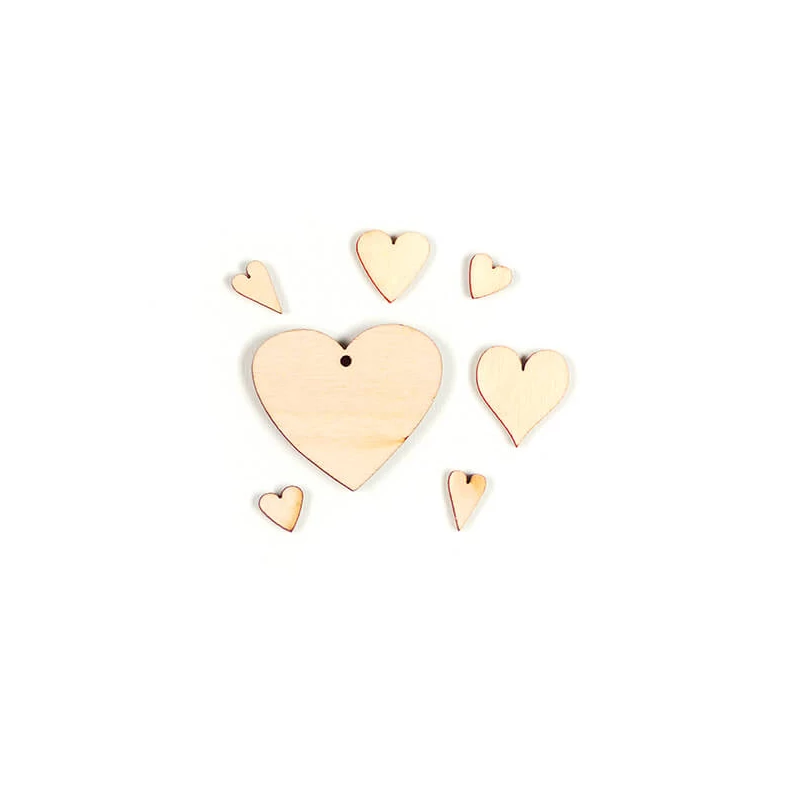 Figurine din lemn la pachet - Decor din lemn Inimioare, 7 buc