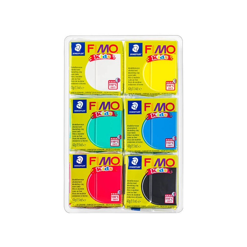 Set Plastilină care se întărește la coacere  FIMO Kids, Pachet Color - 6x42 g - culori de baza