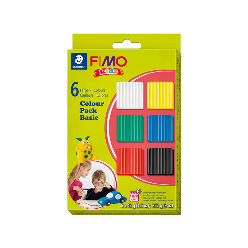 Set Plastilină care se întărește la coacere  FIMO Kids, Pachet Color - 6x42 g - culori de baza