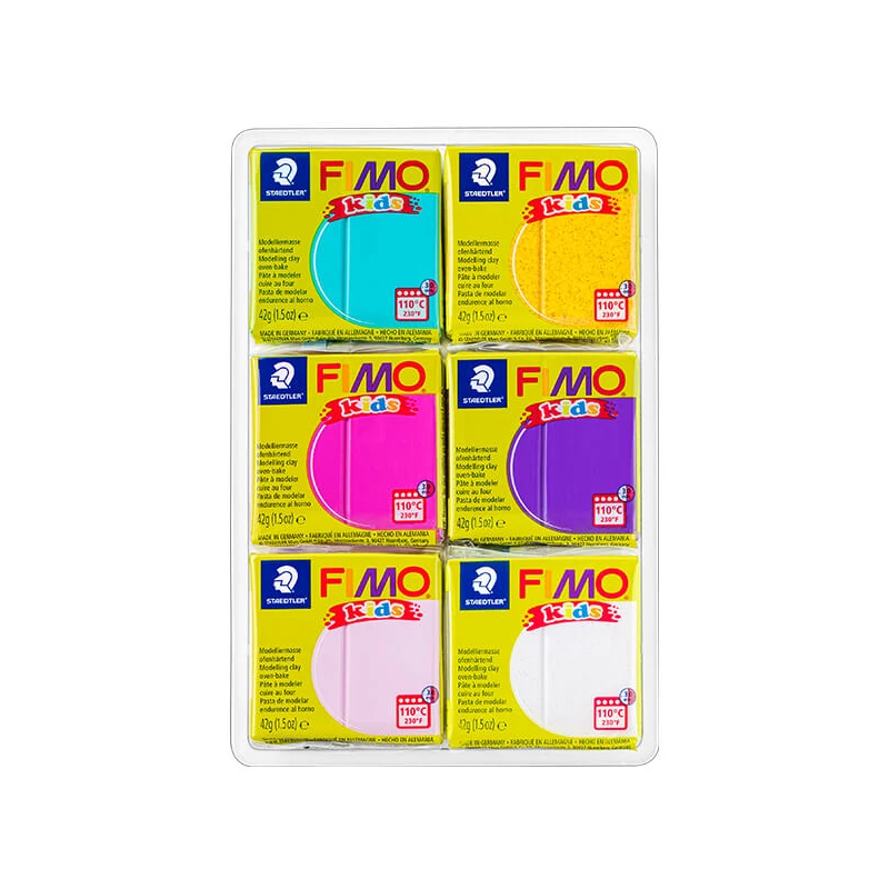 Set Plastilină care se întărește la coacere  FIMO Kids, Pachet Color - 6x42 g - pentru fete