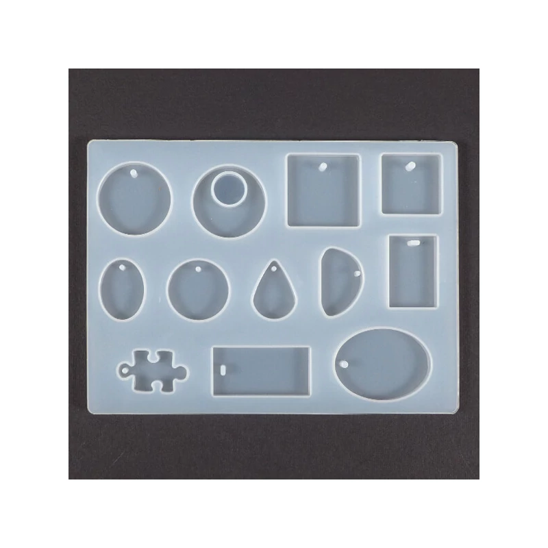 Matriță   de turnare si presare silicon pentru rasina sintetică, Fimo - pandantive plate, 12 tipuri