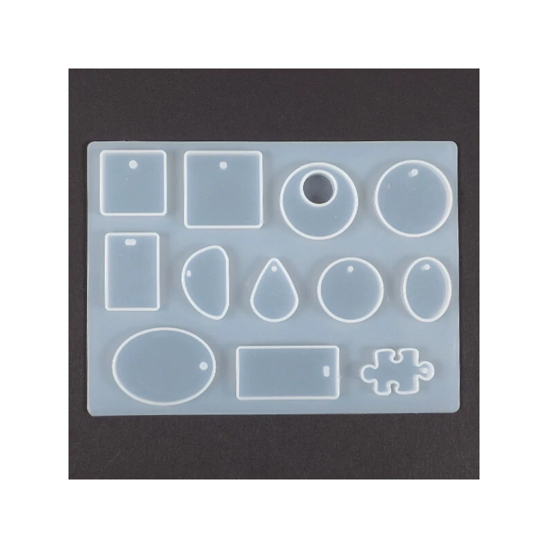 Matriță   de turnare si presare silicon pentru rasina sintetică, Fimo - pandantive plate, 12 tipuri