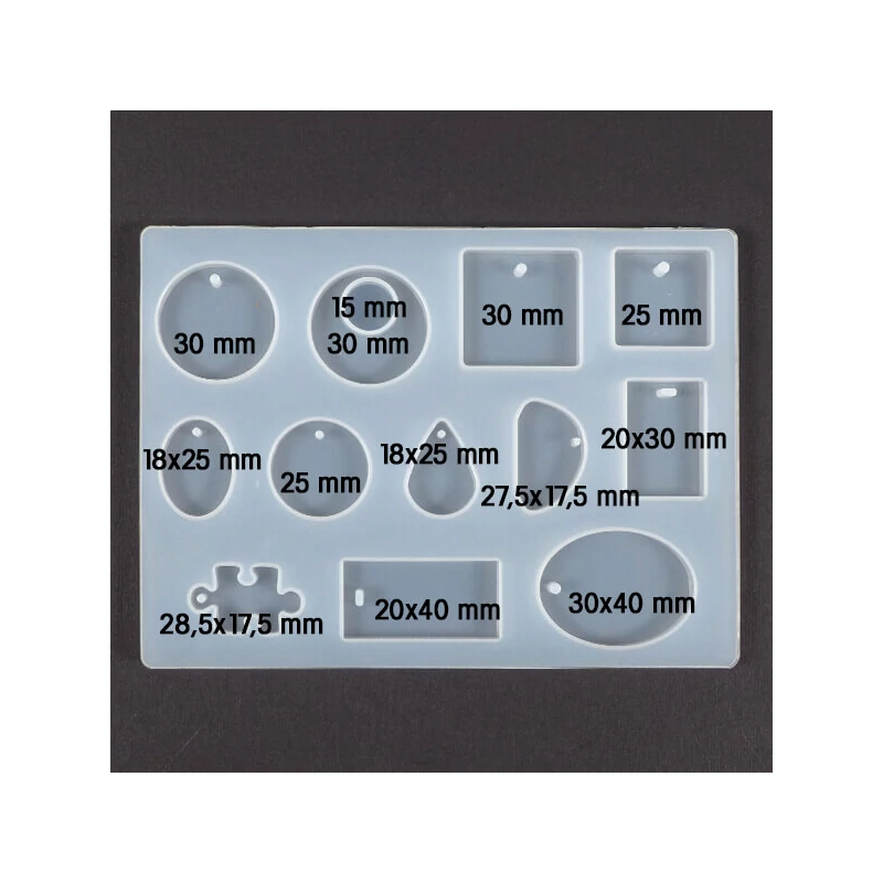 Matriță   de turnare si presare silicon pentru rasina sintetică, Fimo - pandantive plate, 12 tipuri
