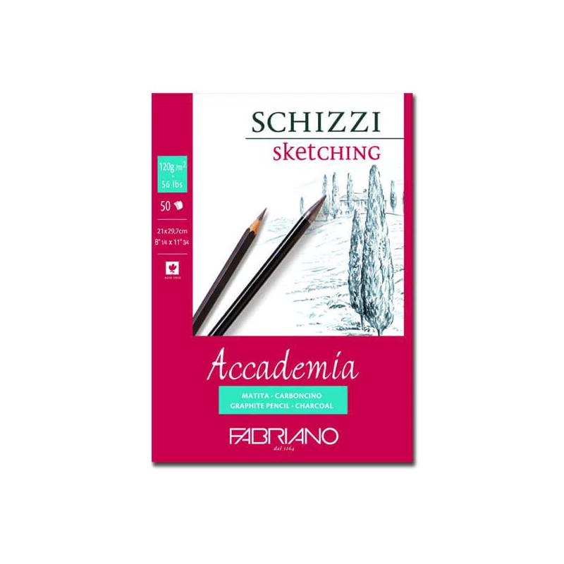 Bloc de desen și schițe  Fabriano Accademia, 120 g, 50 coli - A4, lipit