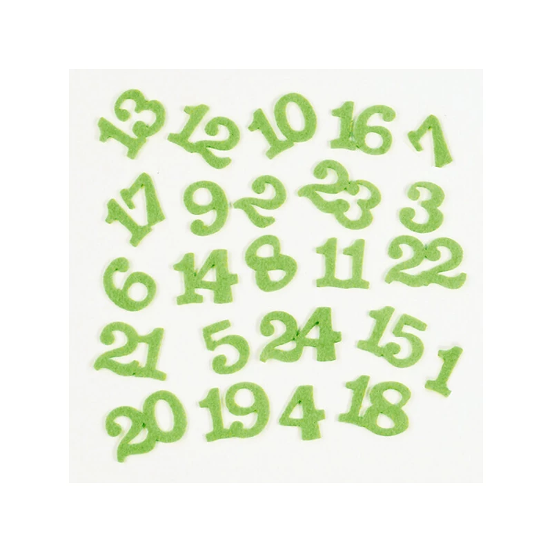 Numere de advent din pâslă, verde, de la 1-24