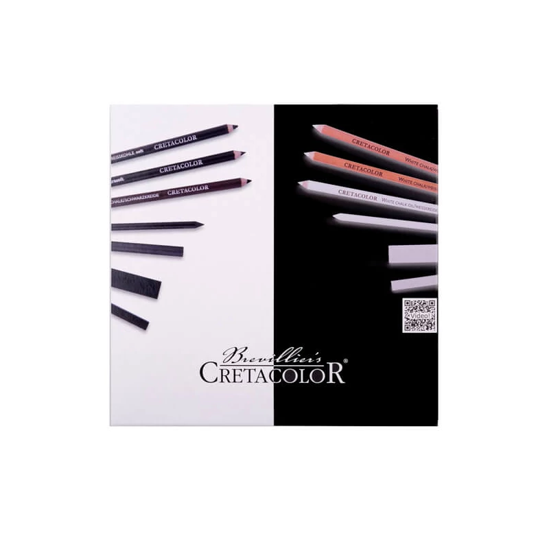 Set de desen Cretacolor Black & White, 25 buc, cutie din lemn