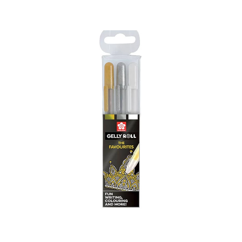 Sakura Gelly Roll pix cu gel în set - 3 buc (aur, argint, alb)