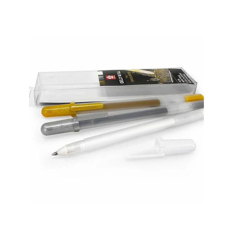 Sakura Gelly Roll pix cu gel în set - 3 buc (aur, argint, alb)