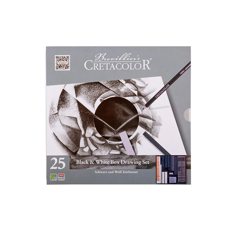 Set de desen Cretacolor Black & White, 25 buc, cutie metalica