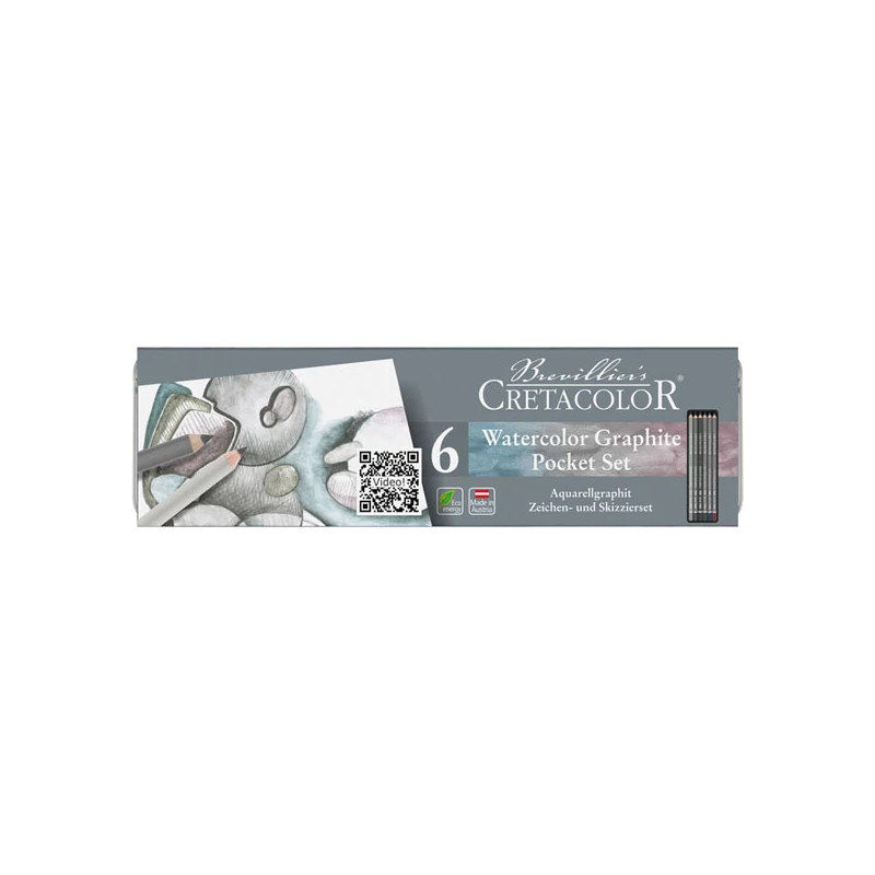 Cretacolor Watercolor Graphite Pocket Set Set creioane grafit solubile în apă , 6 bucăți, cutie metalică