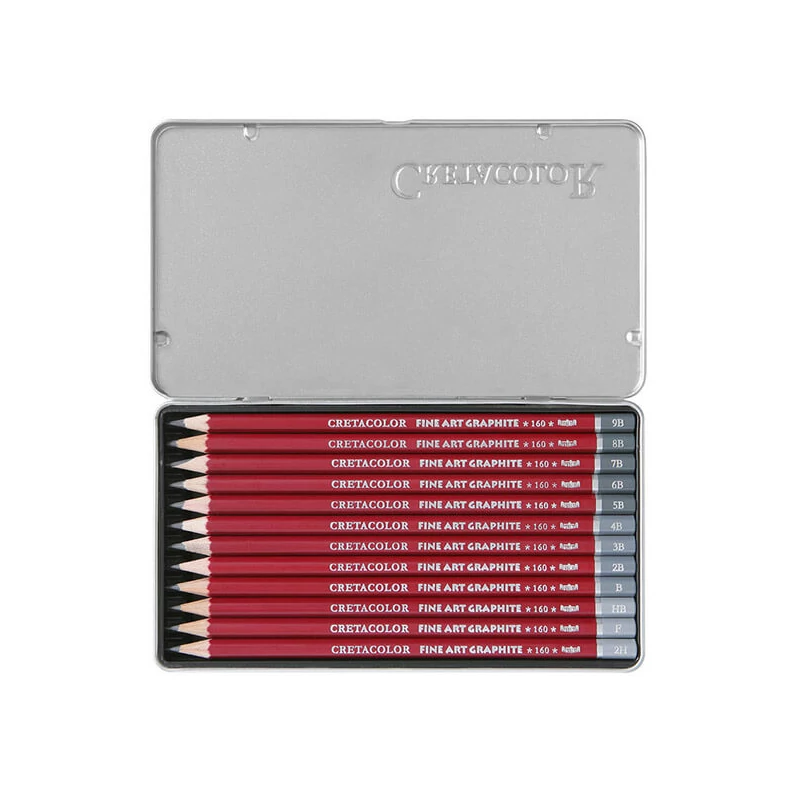Set creioane grafit Cretacolor Fine Art Graphite - 12 buc, cutie metalica