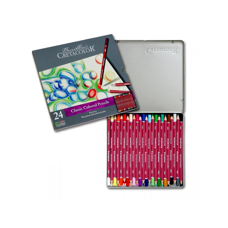 Set creioane colorate Cretacolor Karmina - 24 buc, cutie metalică