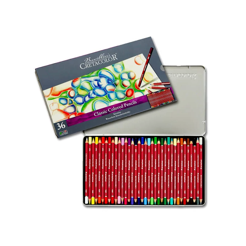 Set creioane colorate Cretacolor Karmina - 36 buc, cutie metalică