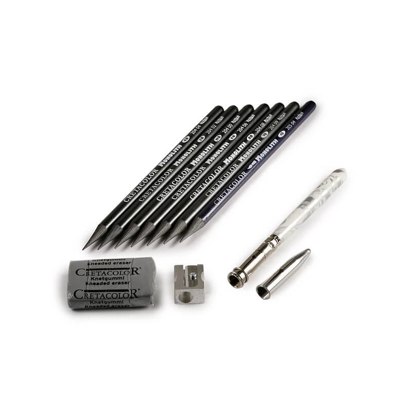 Cretacolor Monolith Graphite Set , set de desen grafit, 11 buc, în cutie metalică