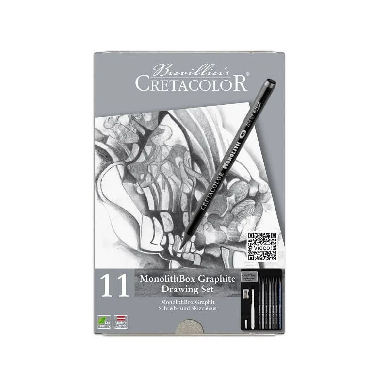 Set de desen din grafit Cretacolor Monolith Box, 11 piese, cutie metalică