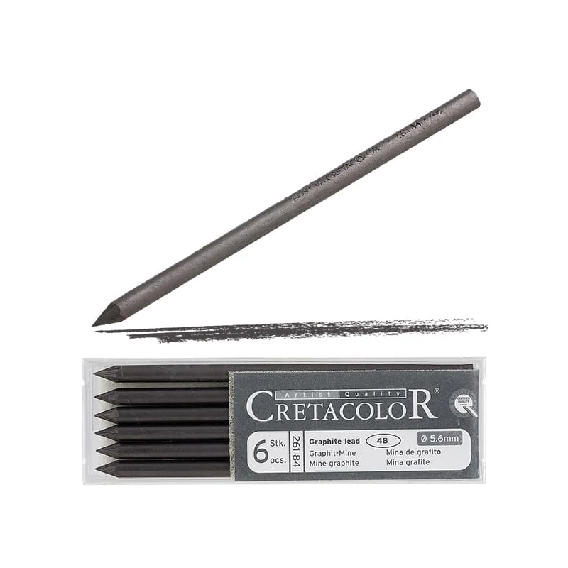 Mină creion mecanic Cretacolor, 5,6 mm - grafit, 4B, 6 buc