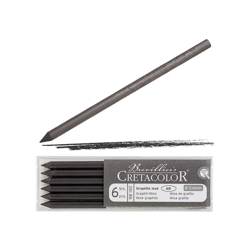 Mină creion mecanic Cretacolor, 5,6 mm - grafit, 6B, 6 buc