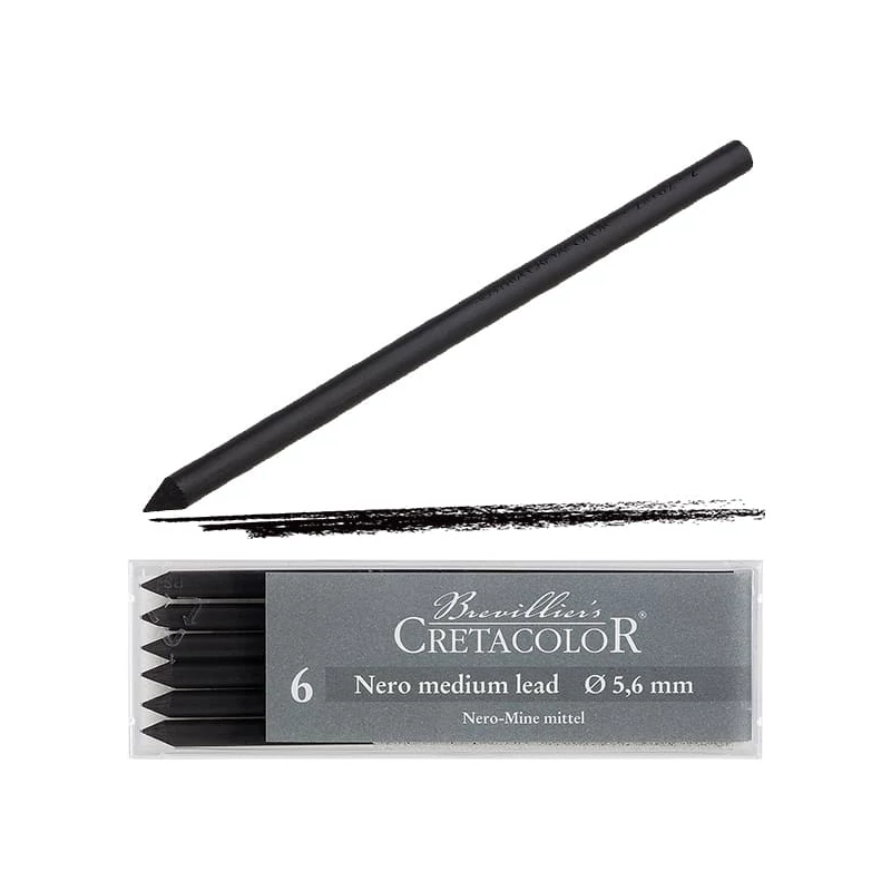 Mină creion mecanic Cretacolor, 5,6 mm - nero, mediu, 6 buc