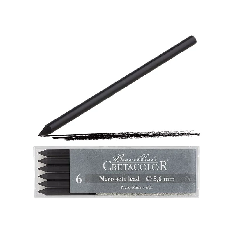 Mină creion mecanicCretacolor, 5,6 mm - carbon, moale, 6 buc