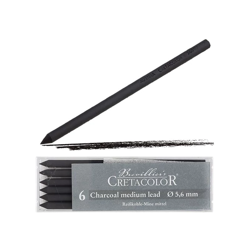 Mină creion mecanicCretacolor, 5,6 mm - carbon, mediu, 6 buc