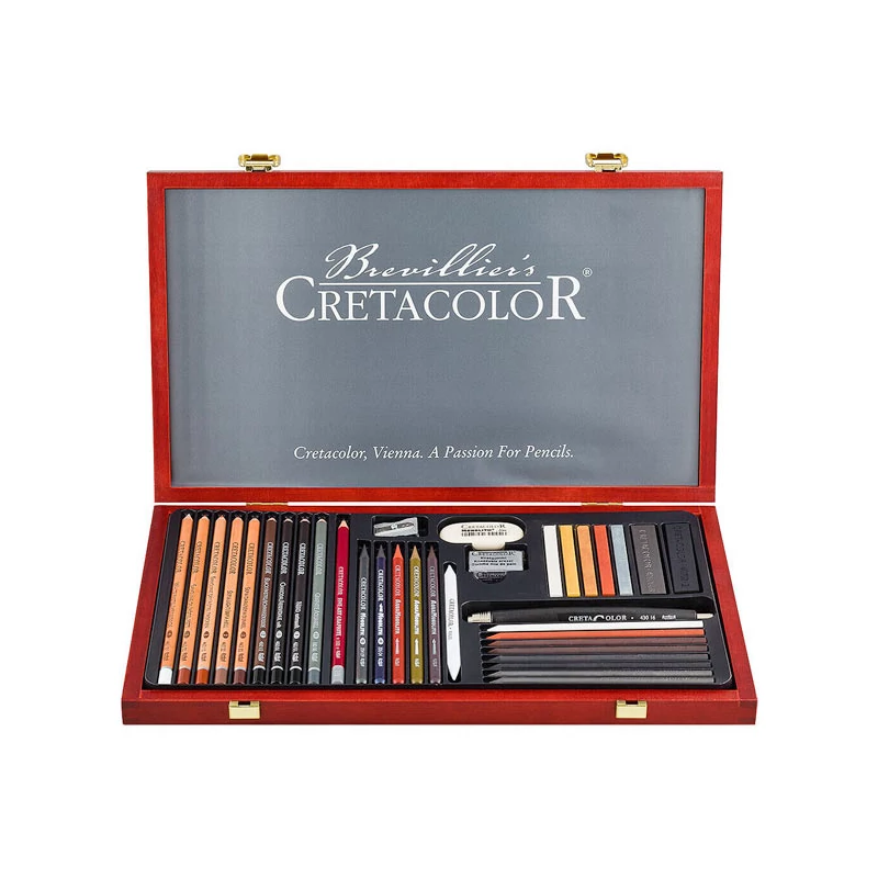 Set de desen și schiță Cretacolor Ultimo, 35 buc, cutie de lemn