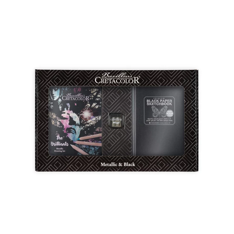 Set de desen Cretacolor Metallic and Black Set, în cutie cadou