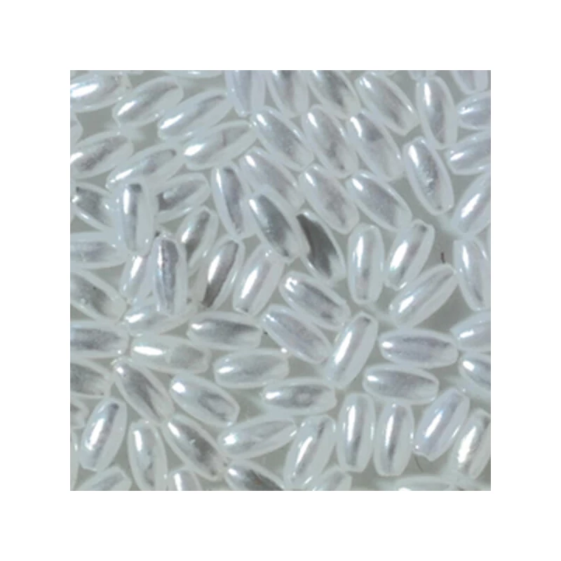 Mărgele în formă de boabe de ovăz, 3x6 mm - alb sidefat
