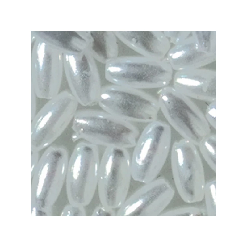 Mărgele în formă de boabe de ovăz, 4x8 mm - alb sidefat