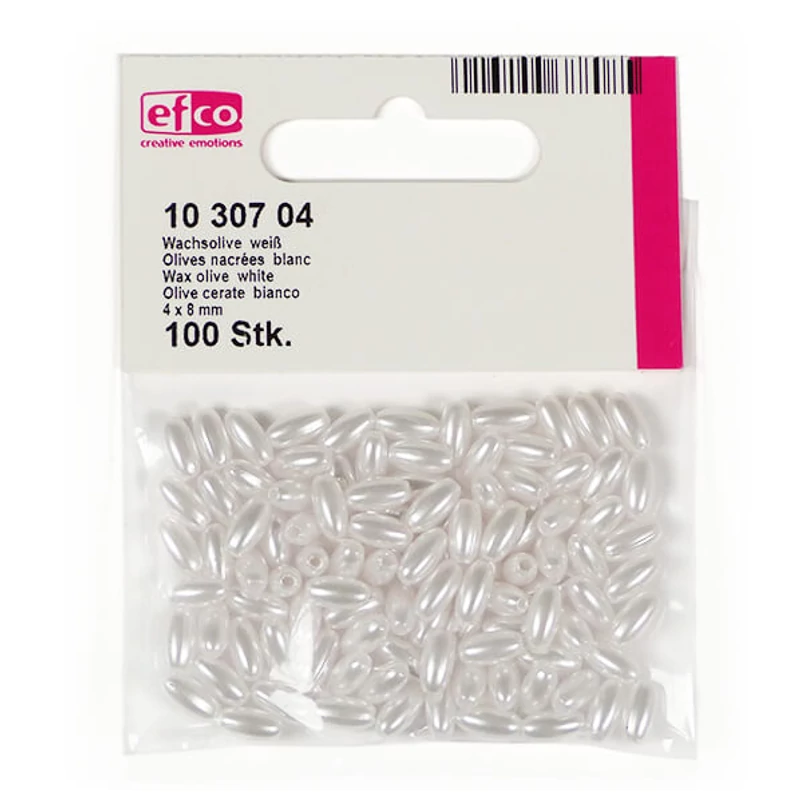 Mărgele în formă de boabe de ovăz, 4x8 mm - alb sidefat