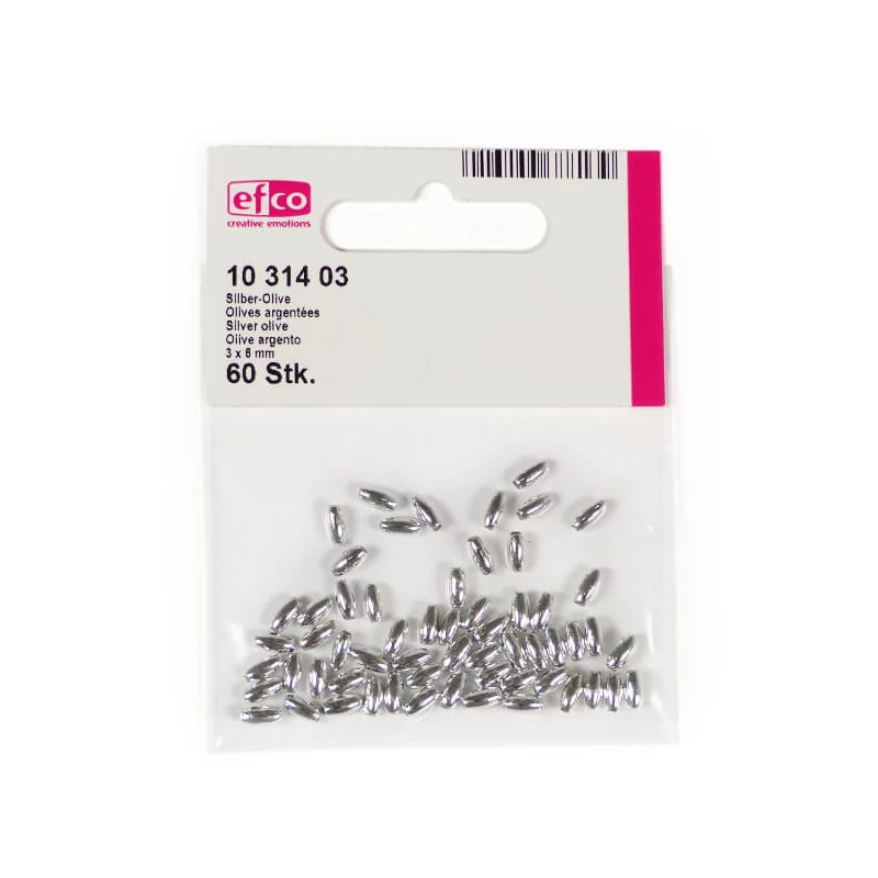 Mărgele în formă de boabe de ovăz, 3x6 mm - argintiu