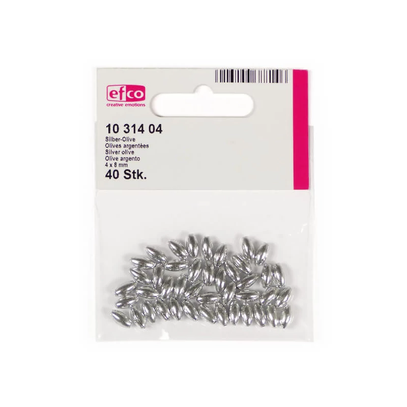 Mărgele în formă de boabe de ovăz, 4x8 mm - argintiu