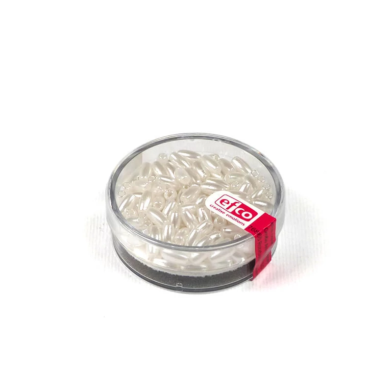 Mărgele în formă de boabe de ovăz, 3x6 mm - alb sidefat, in cutie