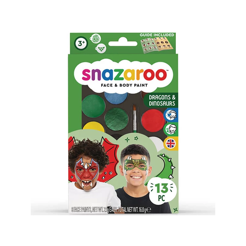 Set de vopsea pentru pictura pe față Snazaroo - Dinozaur, Dragon