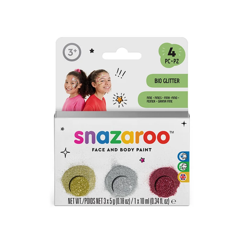 Snazaroo Bio Glitter Fine Set glitter pudră cu gel de fixare