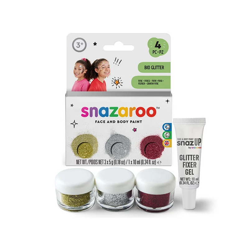 Snazaroo Bio Glitter Fine Set glitter pudră cu gel de fixare