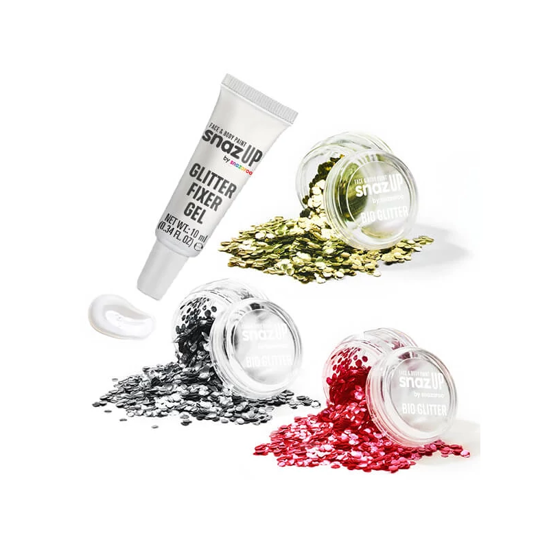 Snazaroo Bio Glitter Chunky Set paiete cu gel de fixare 