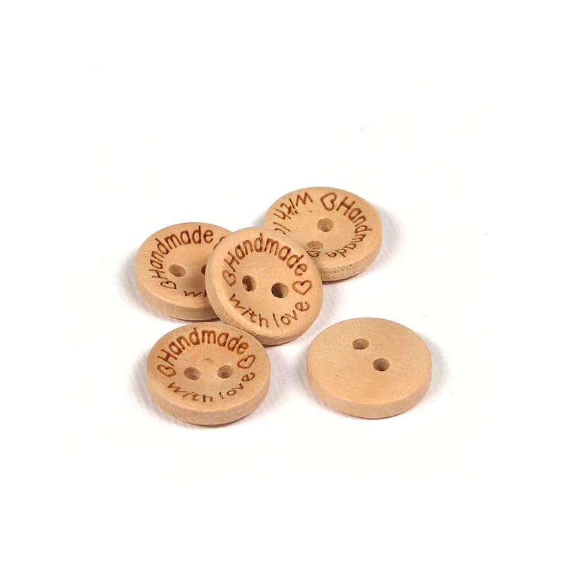 Nasturi din lemn - Handmade with love, 1,5 cm, 5 buc