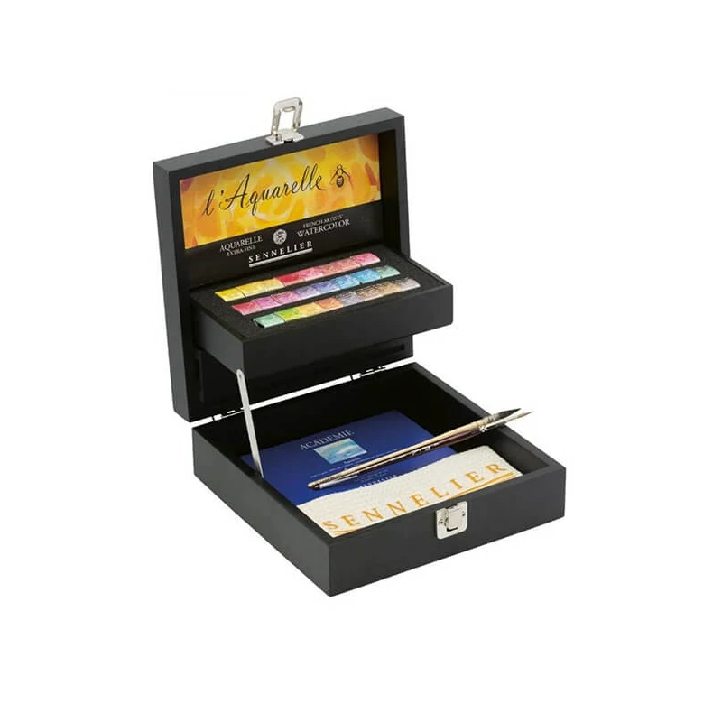 Set Culori acuarelă  Sennelier, 24xrecipient de 1/2  + accesorii