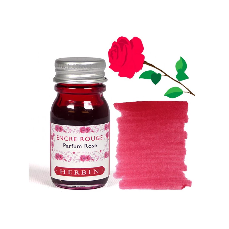 Cerneală parfumată, J. Herbin, 10 ml - cerneală roșie, parfum de trandafir