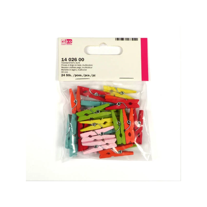 Cleme lemn , 30 mm, 24 buc - culori mixte