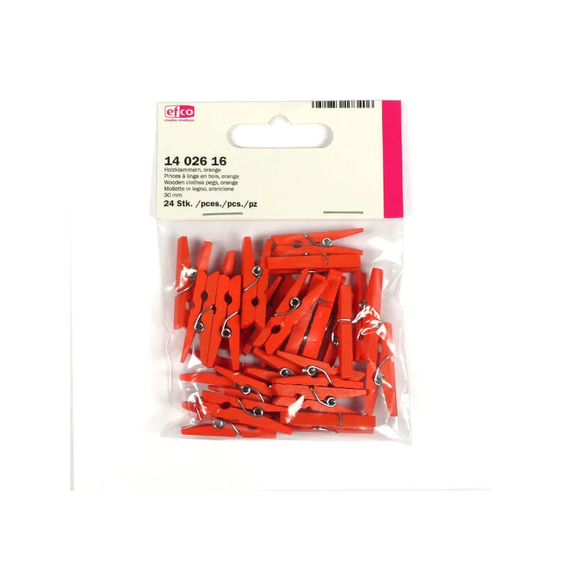 Cleme lemn , 30 mm, 24 buc - portocaliu