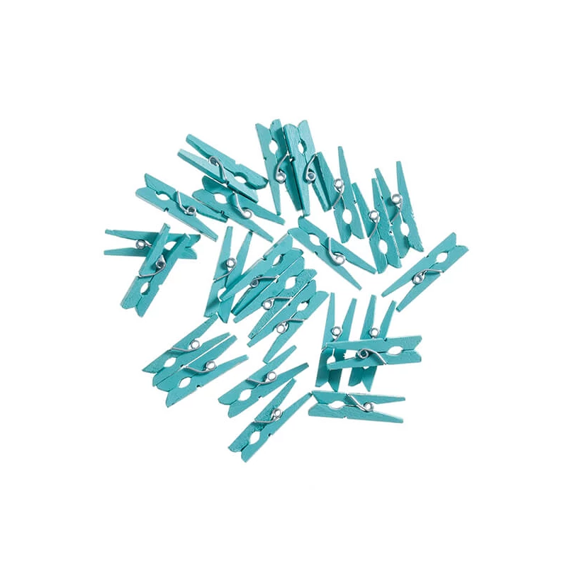 Cleme lemn , 30 mm, 24 buc - albastru deschis