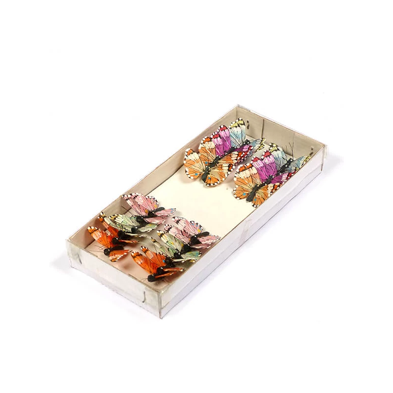 Fluturi în cutie, pe sârmă, colorate 5 cm, 24 buc