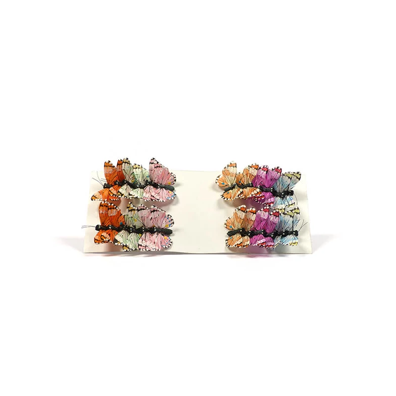 Fluturi în cutie, pe sârmă, colorate 5 cm, 24 buc