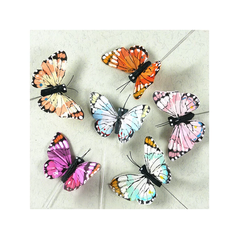 Fluturi în cutie, pe sârmă, colorate 5 cm, 24 buc