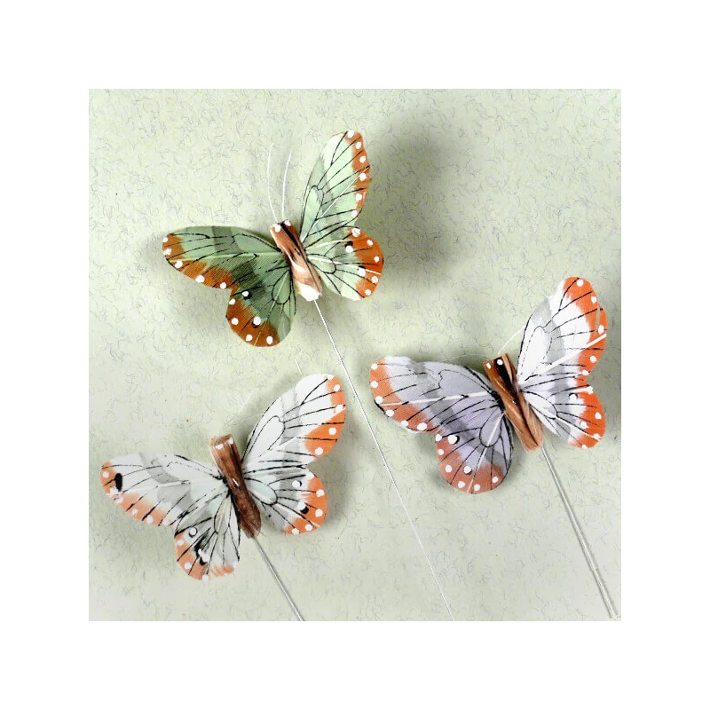 Fluturi în cutie, pe sârmă, colorate, 7 cm, 12 buc