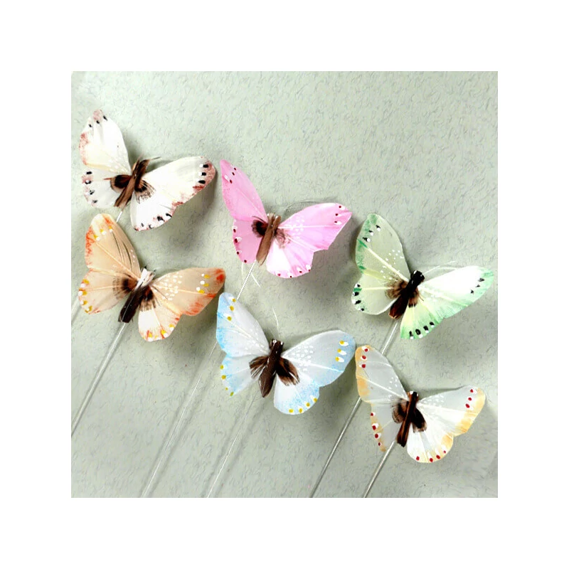 Fluturi în cutie, pe sârmă, pastel, 7,5 cm, 12 db