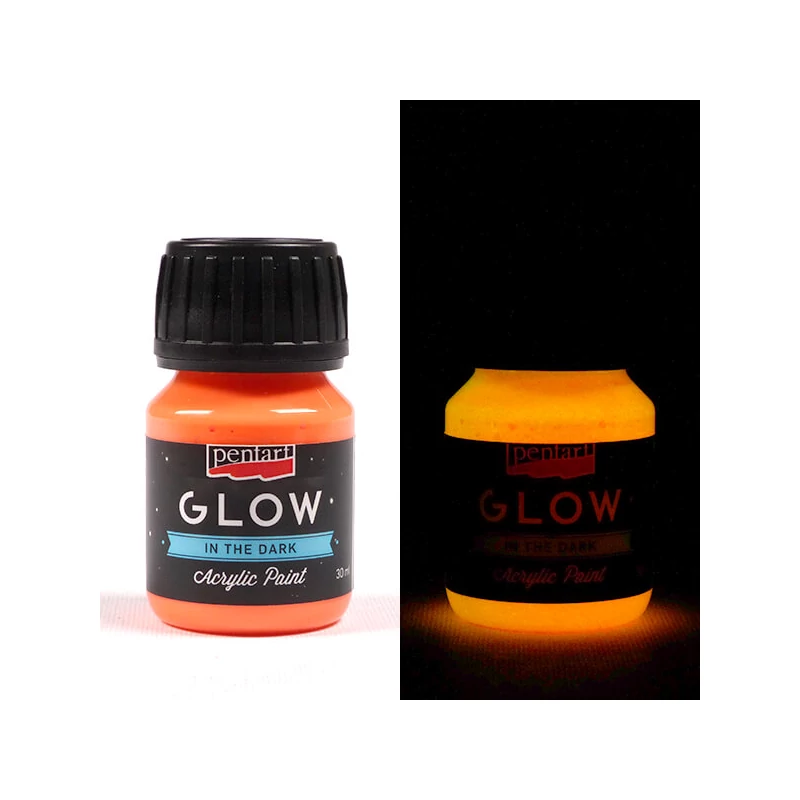 Vopsea acrilică Pentart Glow care strălucește în întuneric, 30 ml - portocaliu