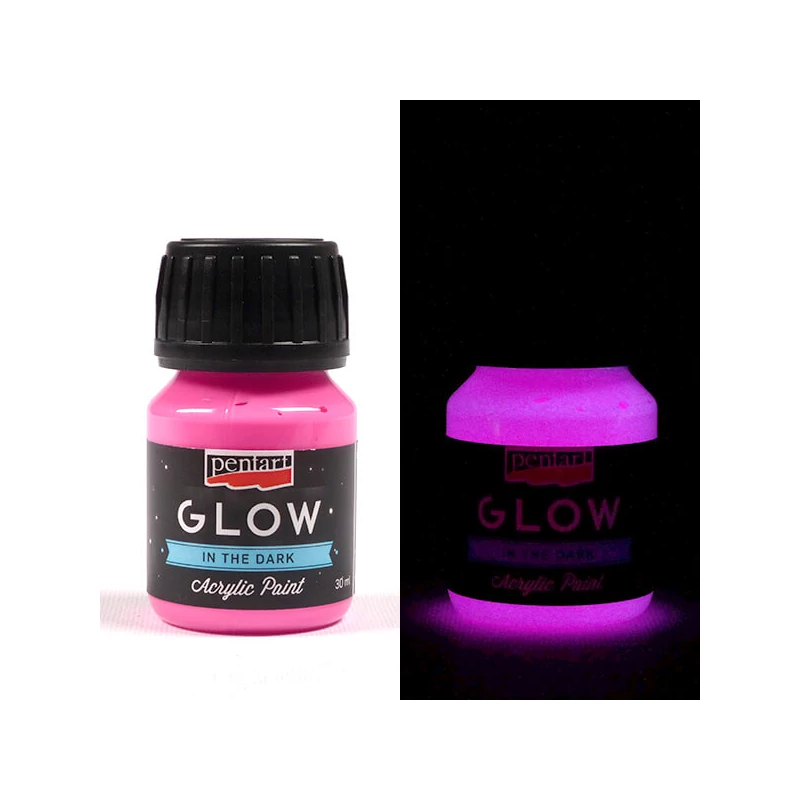 Vopsea acrilică Pentart Glow care strălucește în întuneric, 30 ml - roz